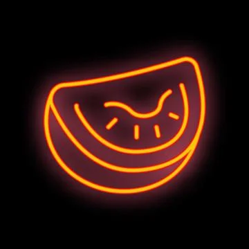 Neon tomato slice glowing on dark background Stock Illustration