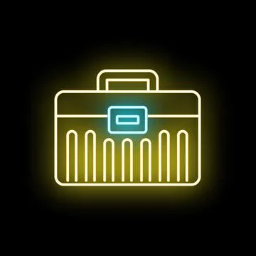 Neon toolbox icon glowing yellow and blue light Stock Illustration