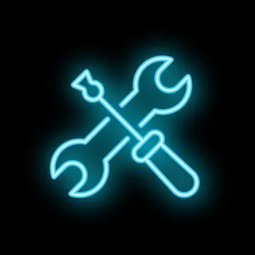 Neon tools icon screwdriver spanner glowing sign Stock Illustration