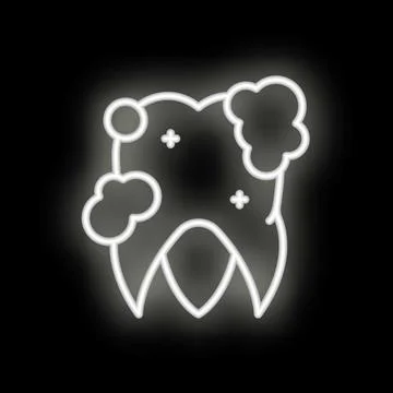 Neon tooth icon suffering from caries and tartar buildup 스톡 일러스트
