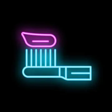 Neon toothbrush applying toothpaste on bristles icon Stock Illustration