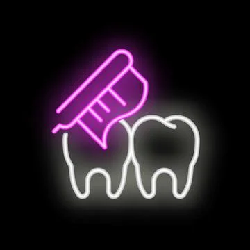 Neon toothbrush brushing teeth at night Stock Illustration