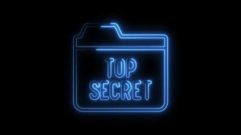 Neon top secret folder icon revealing classified information on black background Stock Footage 322967694