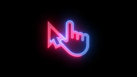 Neon touch pointer icon blue red color glowing animation black background Video stock 267967550