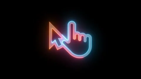 Neon touch pointer icon brown cyan color glowing animation black background Stock Footage 267967559