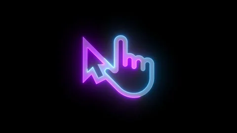 Neon touch pointer icon cyan purple color glowing animation black background Stock Footage 267967565