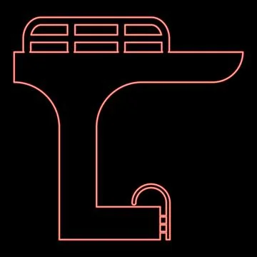 Neon tower in the pool for jump board diving springboard swimming red color.. Illustrazione stock