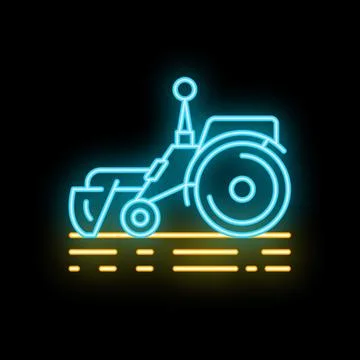 Neon tractor plowing soil on a farm at night illustration Stock Illustration