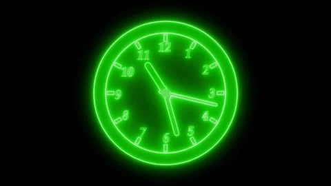 Neon Traditional Clock Countdown Animation with Realistic Hand Rotation Stock Footage 337022009