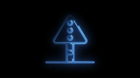 Neon traffic light animated icon road warning alert caution symbol glowing bl 库存影片 314536221