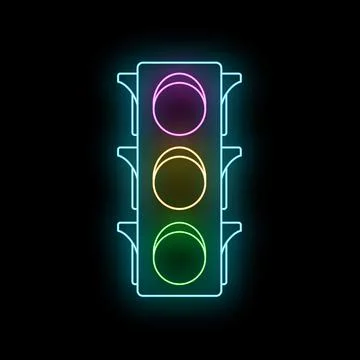 Neon traffic light icon glowing on black background Stock Illustration