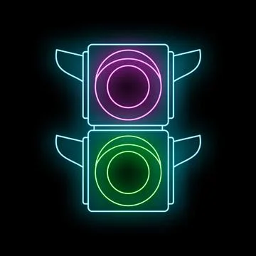 Neon traffic light showing stop and go signals Stock Illustration