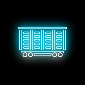 Neon train freight car icon on black background Stock-Illustration