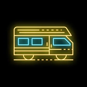 Neon train icon glowing on dark background Stock Illustration