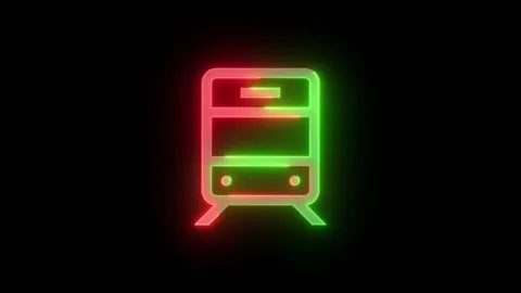 Neon train icon green red color glowing animation black background Stock Footage 268811038