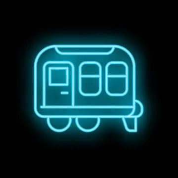 Neon train public transportation icon glowing on dark background Stock Illustration