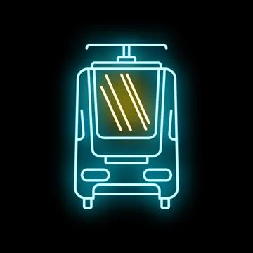 Neon tram or train icon glowing light Stock Illustration
