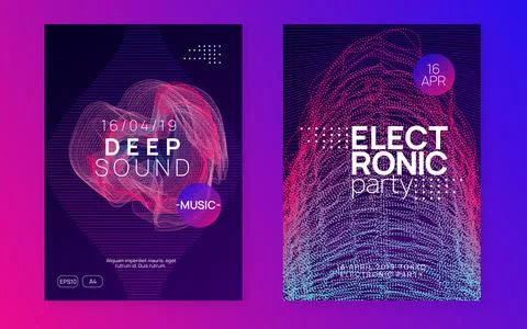 Neon trance event flyer. Techno dj party. Electro dance music. E Stock Illustration