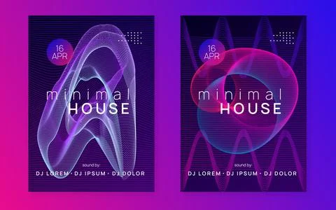 Neon trance event flyer. Techno dj party. Electro dance music. E Stock Illustration