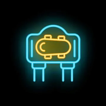 Neon transistor glowing from electrical current on a black background Stock Illustration