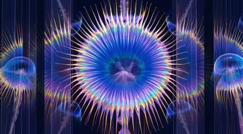 Neon translucent jellyfish pulsating in deep sea Stock Footage 331461126