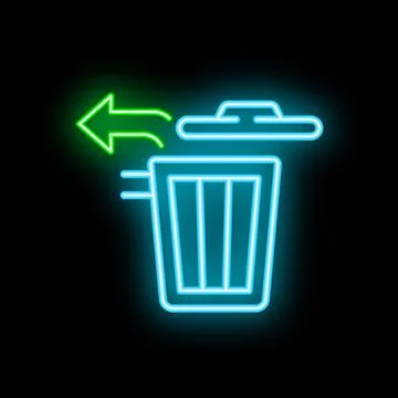 Neon trash bin icon returning file to folder Illustrazione stock