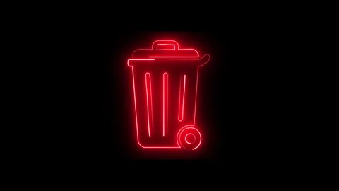 Neon trash can icon glowing in red light on black background for digital wa.. Stock Footage 338288054