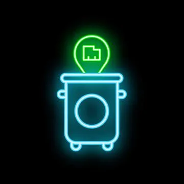Neon trashcan with location pin containing a file folder icon Illustrazione stock