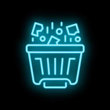 Neon trashcan throwing away garbage icon on black background イラスト素材