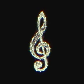 Neon Treble clef .Musical notes.Drawing from lines and dots.music concept. il Stock Illustration