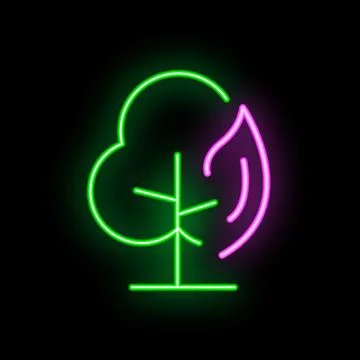 Neon tree burning with flames sign on black background 스톡 일러스트