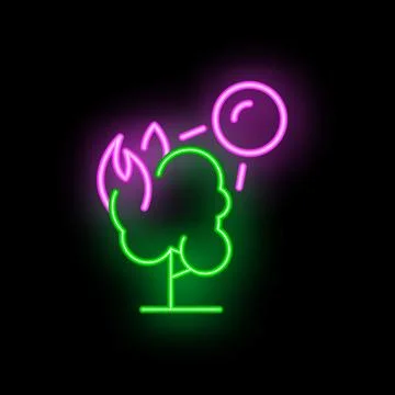 Neon tree burning under a sun with rays shining down on it 스톡 일러스트
