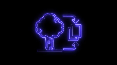 Neon tree with data transfer animation for futuristic digital storage on black Video stock 322974181