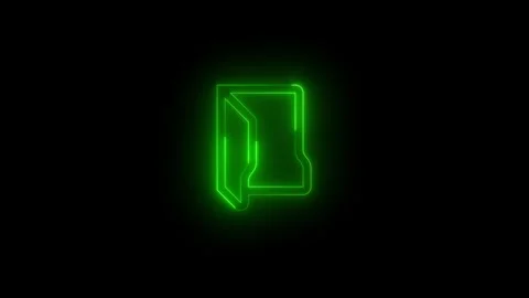 Neon tree folder open icon glowing black background animation Stock Footage 289748431