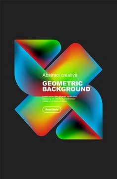 Neon triangle and circle pattern on electric blue background Stock Illustration