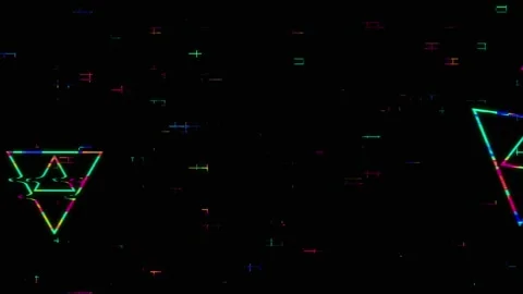 Neon Triangle Arrow Shapes with Glitch Effects Futuristic Digital Texture 库存影片 333148302