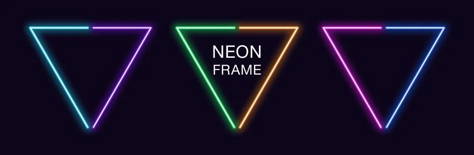 Neon triangle Frame. Set of triangular neon Border in 2 outline parts. Geomet 스톡 일러스트
