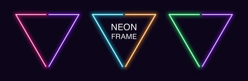 Neon triangle Frame. Set of triangular neon Border in 2 outline parts. Geomet Illustrazione stock