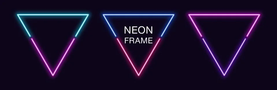 Neon triangle Frame. Set of triangular neon Border in 2 outline parts. Geomet Illustrazione stock