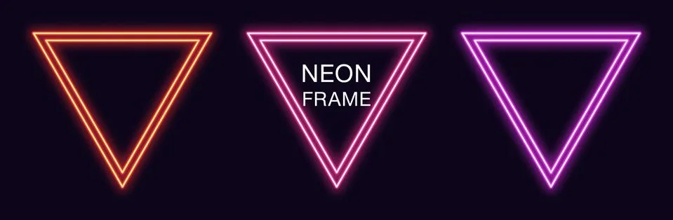 Neon triangle Frame. Set of triangular neon Border with double outline Ilustración de archivo