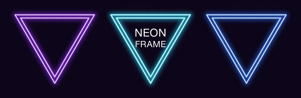 Neon triangle Frame. Set of triangular neon Border with double outline イラスト素材