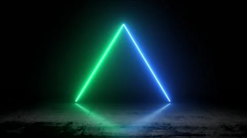 Neon Triangle Glowing in Dark with Reflection on Wet Surface in Mysterious .. 스톡 동영상 341781369