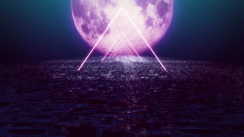 Neon Triangle Moon Light Reflect Loop Stock Footage 327441768
