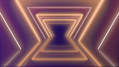 Neon Triangle Tunnel 4K Looping Animation on Purple Background Stock Footage 303569542