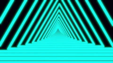 Neon triangle tunnel abstract motion background. Triangle composed of bright Video stock 143018010