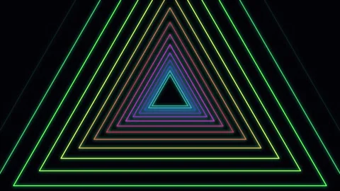 Neon triangle tunnel animation loop with glowing colorful lights Vídeo Stock 345013123