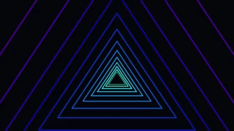 Neon triangle tunnel digital motion background animation Stock Footage 345013902