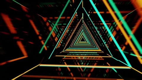 Neon triangle tunnel light effects Stock Footage 340523314