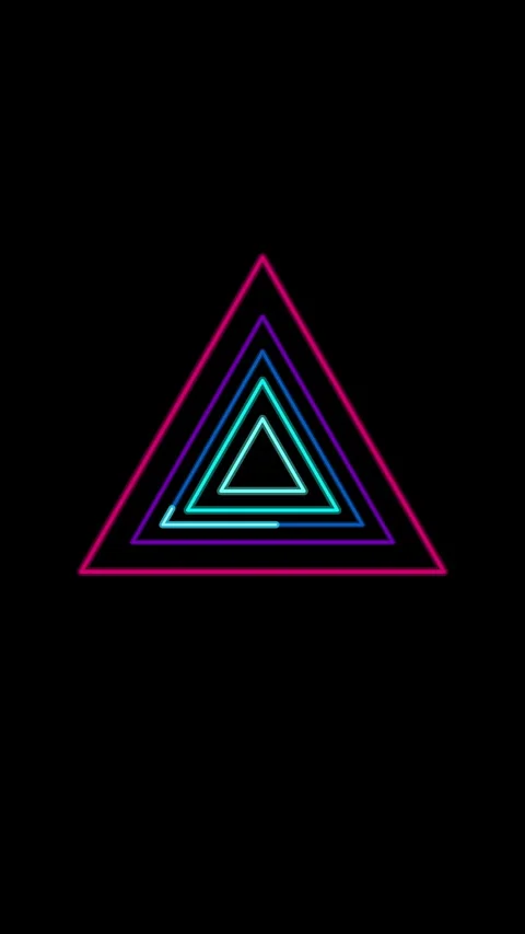 Neon triangle tunnel motion graphic loop with glowing purple blue lines Stock Footage 346739190