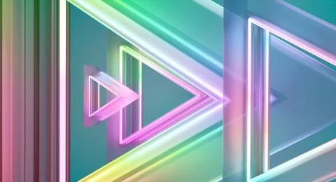 Neon triangles creating colorful dynamic composition Stock Photos